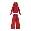 Cárdigan Sudadera de Forro Polar con Capucha, Top de Punto Ajustado, Pantalones de Punto de Pierna Ancha, Pantalones Fluidos Rectos Largos hasta el Suelo