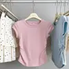 Algodón Puro Verano Cintura Irregular Ceñida Volantes Top Chica Picante Americana Hombro Normal Adelgazante Camiseta para Mujer Cuello Redondo Versátil Manga Corta