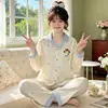 Pijama Casual para Mujer para Primavera y Otoño, Diseño Rayado tipo Algodón, Tacto de Alta Gama, Manga Larga, Pantalón Largo, Estilo Delgado, Ropa de Casa, Adecuado para Usar como Ropa Exterior, Venta al por Mayor
