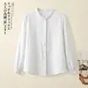 Design de Punhos Elásticos Versátil Primavera e Outono Nova Chegada Cardigan Versátil Borda com Babados Camisa de Manga Longa Algodão Linho Top Roupas Femininas