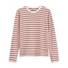 Camiseta de Manga Larga Muji Buenos Productos Camiseta de Algodón Indio para Mujer Algodón Tianzhu Camiseta Rayada de Cuello Redondo Camiseta Básica para Mujer Camisa