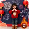 Sudadera con Capucha de Dibujos Animados con Forro Polar, Estilo Festivo Rojo de Año Nuevo para Niños y Niñas, Sudadera de Otoño e Invierno, Top Versátil Lindo, Atuendo de Felicitación de Año Nuevo