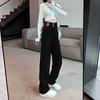 Calça Jeans Reta com Botões Duplos, Feminina Azul Claro, Novo Estilo Cintura Alta 2025, Calça Wide Leg Solta e Elegante, Com Caimento Longa até o Chão