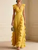 Ropa de Mujer Europea y Americana 2026, Sitio Web Independiente Amazon, Color Sólido, Plisado, Manga Corta, Vestido de Cuello en V, Vestido de Gasa