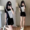 Conjunto de Moda de Verano Nuevo Estilo Coreano con Mangas Cortas de Moda para Mujer 2026 Bloques de Color Pantalones Cortos Petite Conjunto de Dos Piezas de Algodón