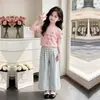 Nuevo Conjunto de Dos Piezas de Verano Delgado Casual de Manga Corta con Personalidad Cuadros Pantalones de Pierna Ancha Estilo Coreano para Niños Grandes
