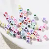 Cuentas Cuadradas de Acrílico con Letras 6*6mm, Cuentas de Letras Coloridas con Goteo de Aceite, Cuentas Sueltas Fluorescentes de 6mm, Joyería con Cuentas DIY