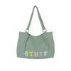 Bolsa Tote de Ombro Único Texturizada de Veludo com Bordado de Letras Elegante Simples de Grande Capacidade para Commuter 2025 Nova para Mulheres