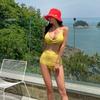 2025 Nuevo Traje de Baño Europeo y Americano de Color Sólido de Cintura Alta con Abertura Moda Femenina Sexy Espalda Descubierta Escote Profundo en V Push-up Bikini