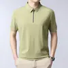 Camiseta con Cremallera de Seda de Hielo para Hombre, Cuello de Solapa, Color Sólido, Camisa Polo de Manga Corta, Top Casual, Nuevo Estilo de Verano