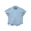 Camisa Masculina de Manga Curta com Bolso Estilo Cityboy Japonês Rumei, Camisa Casual de Algodão Puro para o Verão
