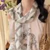Bufanda Larga de Seda Rosa Floral Fresca y Bonita para Mujer, Muy Atractiva, Bufanda para el Cuello de Temporada de Primavera, Accesorio de Bufanda Larga tipo Cinta