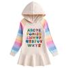 2023 Primavera y otoño nuevo vestido de algodón con dibujos animados de arcoíris para niñas, suéter con capucha de manga larga para niños, vestido de princesa
