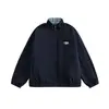 Jaqueta Xadrez Reversível de Lapela Solta de Outono para Homens e Mulheres Design Casual de Casal Bordado com Letras Jaqueta de Retalhos