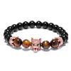 Accesorios transfronterizos nuevo pulsera de pareja de ojo de tigre de 8 mm ágata negra cobre lobo pulsera de corona pequeña joyería al por mayor