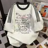 Camiseta Retro Color-Blocking de Listras Três Listras com Estampa de Letras Estilo Coreano, Manga Curta, Verão Nicho Soltinha para Casal, Ins