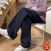 Calça casual masculina com padrão de trigo, novo estilo outono e inverno 2026, forrada com fleece, corte reto solto, calça casual trendy americana de rua