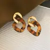 Pendientes Retro de Plata con Aguja Estampado de Leopardo Geométrico para Otoño e Invierno Moda Pendientes Simples Maillard Pendientes de Nicho de Gama Alta Venta al por Mayor