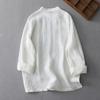 Foto Real de Nueva Ropa de Mujer para Primavera y Otoño: Camisa de Manga Larga con Cuello Mao Mejorado de Estilo Chino Inspirada en el Zen, Hecha de Algodón Lavado y Lino con Botones Tradicionales Chinos, Adecuada para Ceremonias de Té