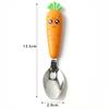 Cuchara tenedor de zanahoria de acero inoxidable 304 con dibujos animados creativos para niños, con mango de PP, para comer al bebé, disponible en stock
