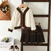Nuevo Conjunto de Primavera y Otoño para Niñas: Conjunto de Dos Piezas: Top de Encaje Marrón de Manga Larga y Falda de Terciopelo con Volantes, Ropa Infantil Casual Transfronteriza