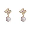 Brincos de Pérola Florais Exquisitos Estilo Francês Luxo Leve Micro Embellished, Design de Nicho de Alta Qualidade Brincos Únicos Atacado