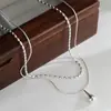 Novo Colar de Gota d'Água de Camada Dupla para Meninas, Corrente de Clavícula de Miçangas de Arroz de Alta Qualidade Empilhada Colar de Osso de Cobra S925 Prata Venda por Atacado