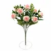 Arreglos de Flores Artificiales al por Mayor: Eucalipto con 11 Mini Rosas Rosas Delicadas, Flores Artificiales para Decoración de Bodas y Hoteles