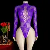 Comercio Electrónico Transfronterizo Estilo Europeo y Americano Lencería Sexy Body de Cuello Alto y Manga Larga Malla Jacquard Hueco Transparente Body de Puro Deseo