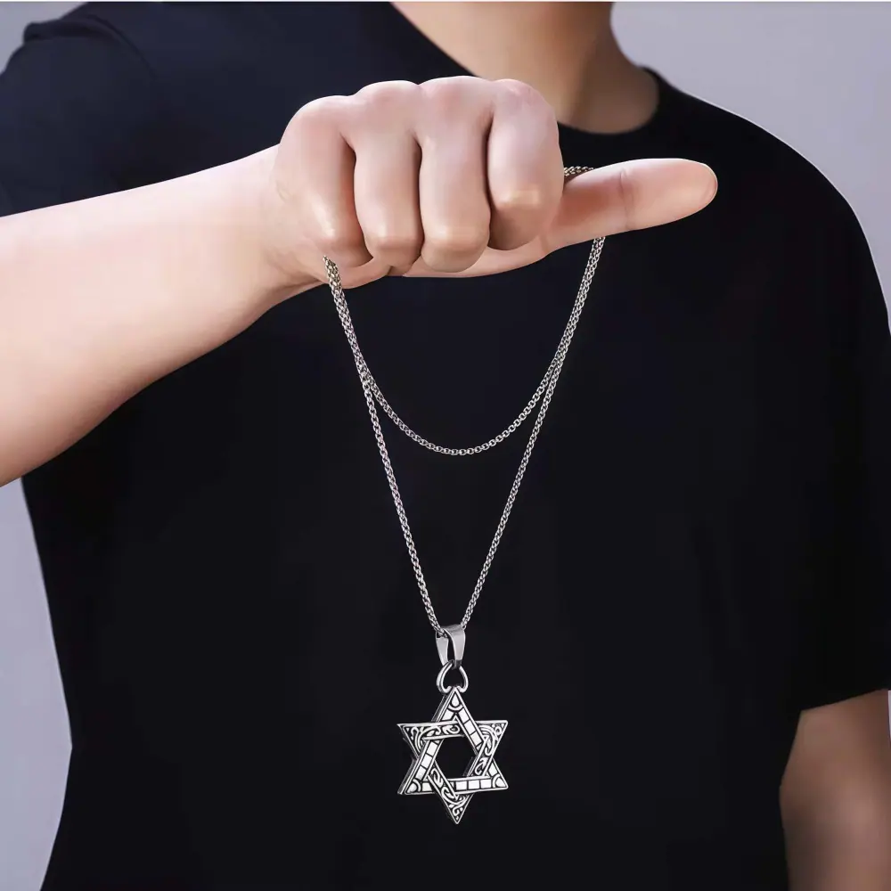 六芒星【爱是守护】钛钢珍珠链 (16)