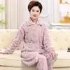 Pijama Recheado para Mulheres Inverno 2025 Novo Conjunto de Duas Peças Calça de Manga Longa Cardigã Espessado Roupa de Casa para Mães