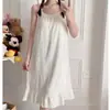 Camisola de Color Sólido Transfronteriza Vestido de Noche de Verano Nuevo Estilo 2025 Vestido Dulce de Encaje con Lazo Ropa de Casa Japonesa de Longitud Media