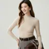 Suéter 100% cachemir puro para mujer, nueva colección otoño/invierno, color liso, tejido de canalé de un solo hilo, cuello semi-alto, jersey de manga larga
