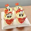 Decoración de Adornos para Pastel de Panda Gigante del Día Nacional 2026 Aniversario Grande Pegatinas Juveniles Inserciones Bandera Roja Pequeña Banderas