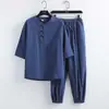 Marca de Moda Terno de Linho Masculino Verão Fino Esportivo Lazer plus size Sistema de Meditação Terno Zen