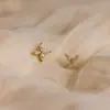 Brincos de Zircônia Navete Microincrustados em Ouro 18K, Trevo de Quatro Folhas Pétala, Brincos Modernos, Simples, Versáteis, Brincos Transfronteiriços Europeus e Americanos