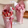 Papel de Presente Shangjin Xadrez Retrô com Laço e Estampa de Gatinho, Papel de Presente Buquê de Flores, Papel de Presente Xadrez Vermelho e Branco com Flores