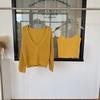 Férias em Seul ~ Top Feminino de Outono em Tricô de Lã Mohair com Gola V e Pontos Vazados Conjunto de Duas Peças com Alças/Cabo