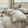 Juego de ropa de cama a rayas de cuatro piezas 100% algodón, Clase A, estilo simple, funda de edredón, sábana plana, sábana ajustable, algodón puro de 60 hilos, algodón lavado