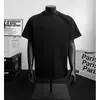 Camiseta de manga corta de peso pesado estilo americano para hombre, resistente de verano, versátil, elástica, corte ajustado, cuello pequeño, prenda interior