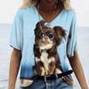 Camiseta de manga corta con cuello en V y estampado de conejo para mujer, estilo europeo y americano, de Amazon, combinable con todo, 2025