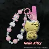 Llavero de Gato Hello Kitty Lindo Colgante Kt Cadena de Teléfono Móvil de Oro Puro Colgante para Bolsa de Lista Dorada Coche