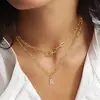 Collar Personalizado con Inicial de 26 Letras, Collar con Colgante de Cadena Paperclip Superpuesto, Joyería de Moda para Mujer Regalo