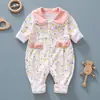 Mono de bebé niña estilo occidental Primavera y Otoño manga larga fino sin costuras mameluco floral algodón puro moderno mameluco moderno