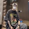 2023 novo oversize americano retrô pintura a óleo manga curta camiseta masculina verão roupas soltas hip hop maré alta.