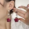Ins sentido del diseño nicho rosa flor eterna flor real borla de mariposa piedra natural flor seca pendientes de perlas pendientes