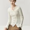 Suéter de cachemira, cuello en V, prenda base para mujer, estilo elegante, tapeta asimétrica con botones, nueva colección otoño/invierno, corte ajustado, prenda exterior que favorece la figura