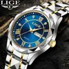 Reloj de cuarzo LIGE/Lige nuevo para hombre, de negocios, multifuncional, luminoso, impermeable, doble calendario, reloj elegante, todo negro