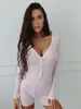 Europeu e Americano Puro Desejo Retrô Verão Novo Macacão Decote V Manga Longa Macacão Respirável Macacão Sexy Slim