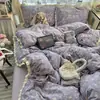 Venta al por mayor del fabricante Juego de cuatro piezas de Gasa Arrugada Plisada de Encaje Clase A, Cómodo y Suave, Algodón Lavado Floral Lindo de Primavera y Verano